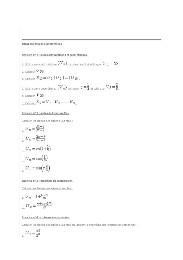 EXERCICES SUITES NUMERIQUES PDF